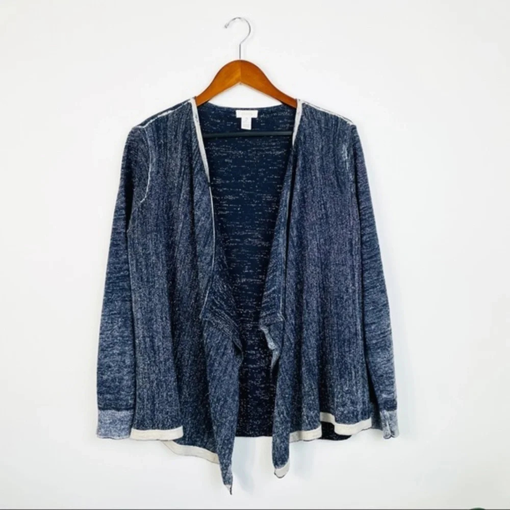 CHICOS Navy Blue‎ Metallic Open Cardigan L